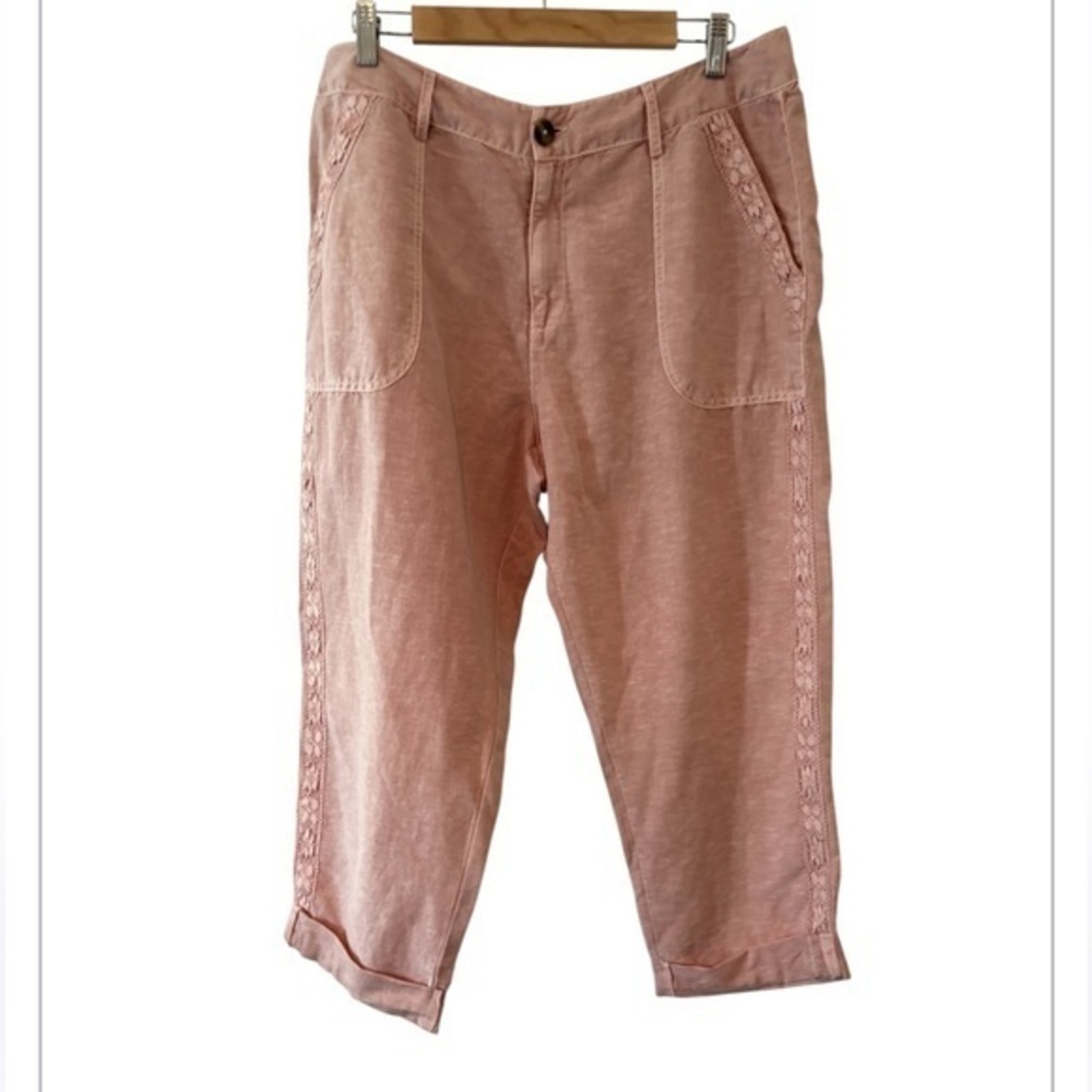 Coldwater  Creek Light Pink Crotchet Linen Cotton Blend Cottagecore Capris 14